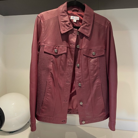 Denim & Co Merlot, Burgandy genuine leather button Jean Jacket gorgeous!Medium - Picture 2 of 11
